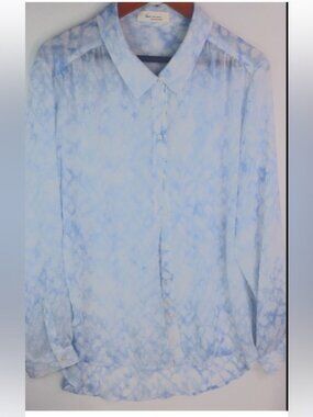 Vince Camuto Teva L Workwear Etherial Blue Cloud Semi-sheer Button Down Top